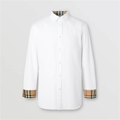 burberry stretch cotton poplin shirt white|BURBERRY Checked Stretch.